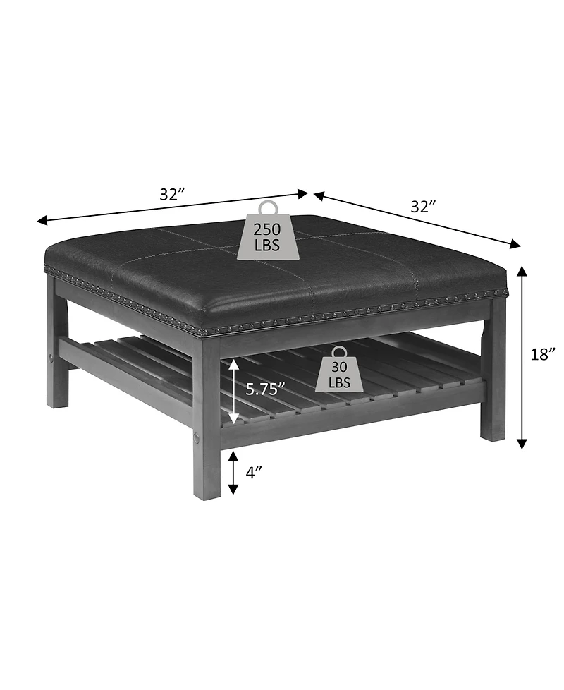 Convenience Concepts 32" Designs4Comfort Silverton Coffee Table Cocktail Ottoman with Storage Shelf