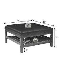 Convenience Concepts 32" Designs4Comfort Silverton Coffee Table Cocktail Ottoman with Storage Shelf