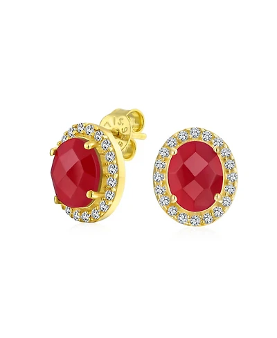 Bling Jewelry 2.3CT Pave Cz Halo Created Stone Round Oval Stud Earrings Gold Plated .925 Sterling Silver