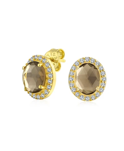 Bling Jewelry 2.3CT Pave Cz Halo Created Stone Round Oval Stud Earrings Gold Plated .925 Sterling Silver