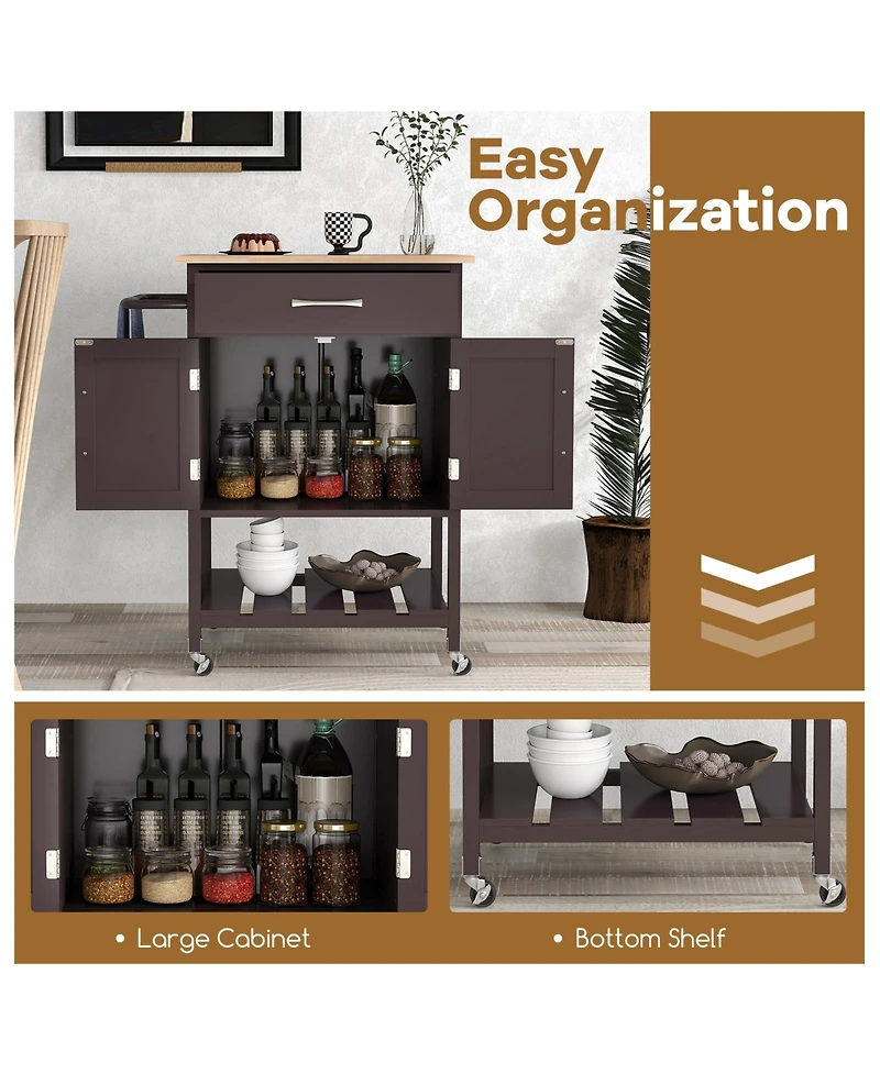 Rolling Kitchen Island Cart with Drawer and Towel Rack