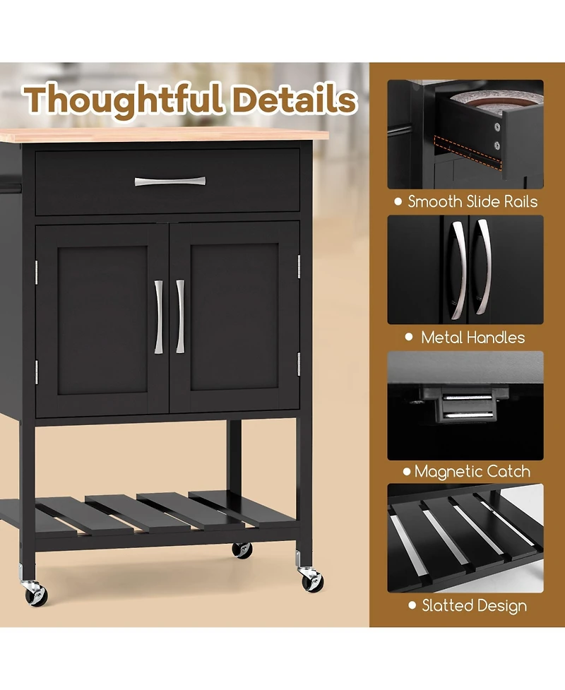 Rolling Kitchen Island Cart with Drawer and Towel Rack