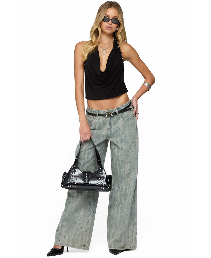Edikted Women's Blaze Distressed Low Rise Jeans