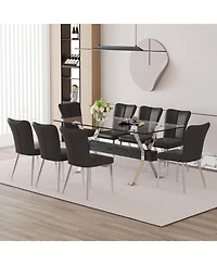 Streamdale Elegant Glass Dining Set with Black Pu Striped Chairs (71"x35.4")