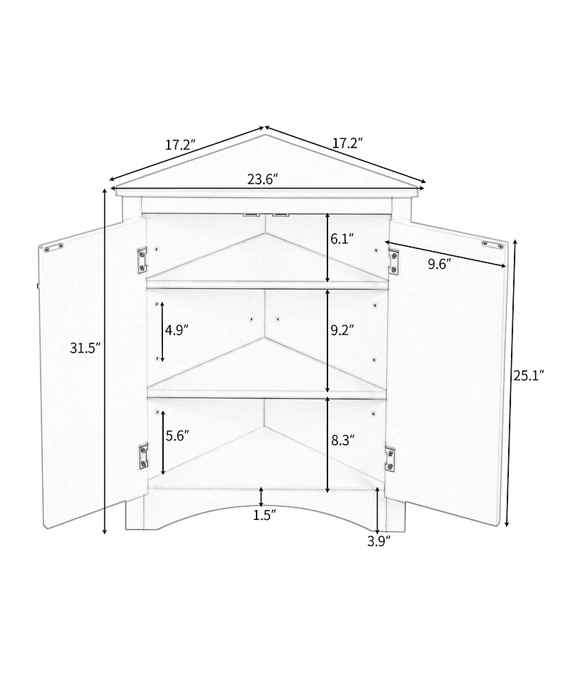 Casainc 31.5"H Triangle Corner Cabinet, Adjustable Shelves