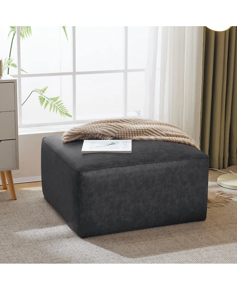Modern Faux Leather Ottoman Square Footrest with Foam Cushion Modular Sectional Ottoman for Living Room Seating or Coffee Table Use-The Pop Home