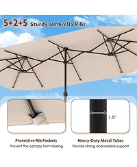 13 Ft Large Patio Umbrella with Led Solar Lights and Crank Handle