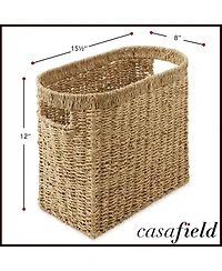 Casafield Magazine Holder Basket with Handles - Oval Seagrass Storage Bin for Bathroom, Home Office - Natural