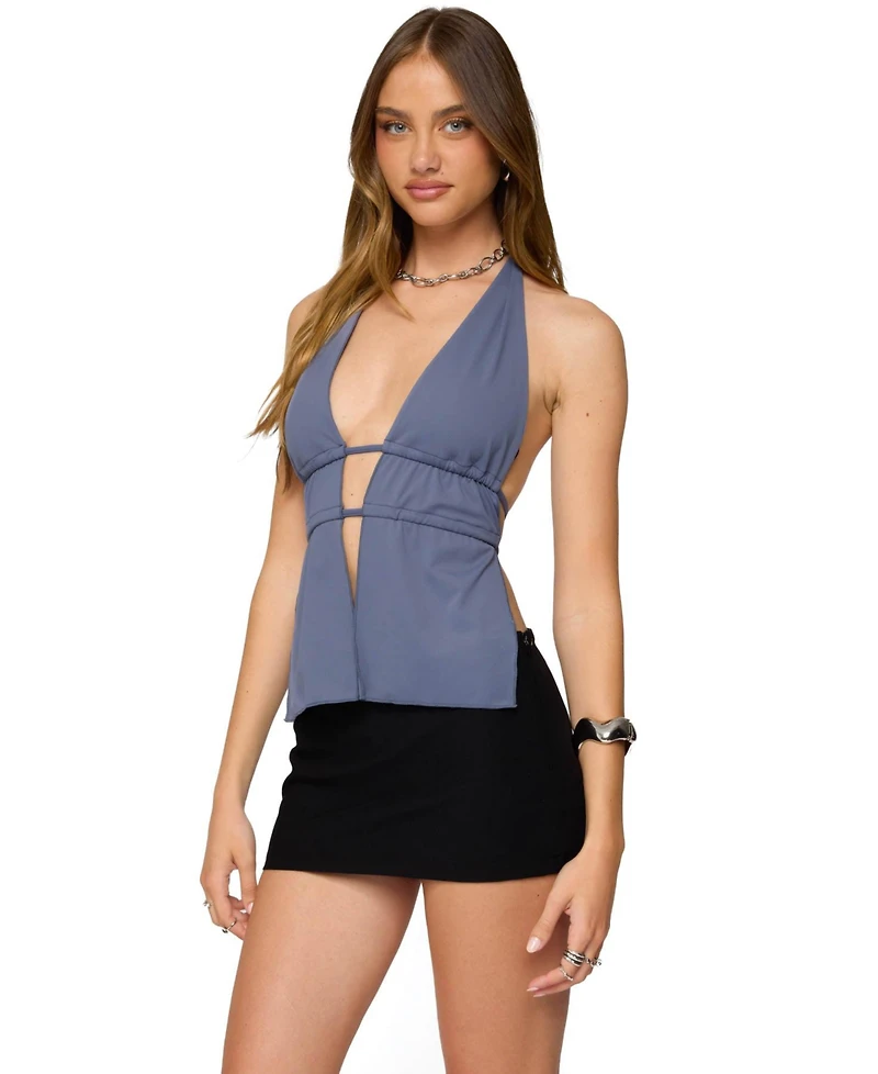 Edikted Women's Nikole Split Front Backless Halter Top