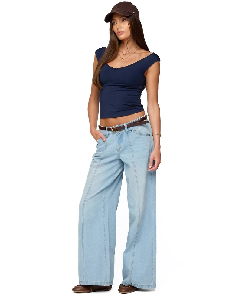 Edikted Women's Angeline Wide V Neck Top