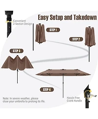 15.5 Ft Extra-Large Patio Umbrella with Led Solar Lights and Crank Handle