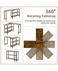 360° Rotating Sofa Side Table with 2-Tier Storage Shelves
