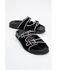 Allen Rhinestone Leather Slide Sandal (Women)
