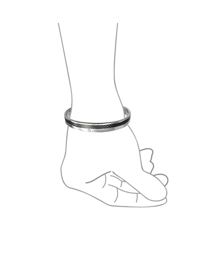 Bling Jewelry Stackable 8MM Black Carbon Fiber Inlay Flat Bangle Bracelet Silver Tone Stainless Steel 8 Inch