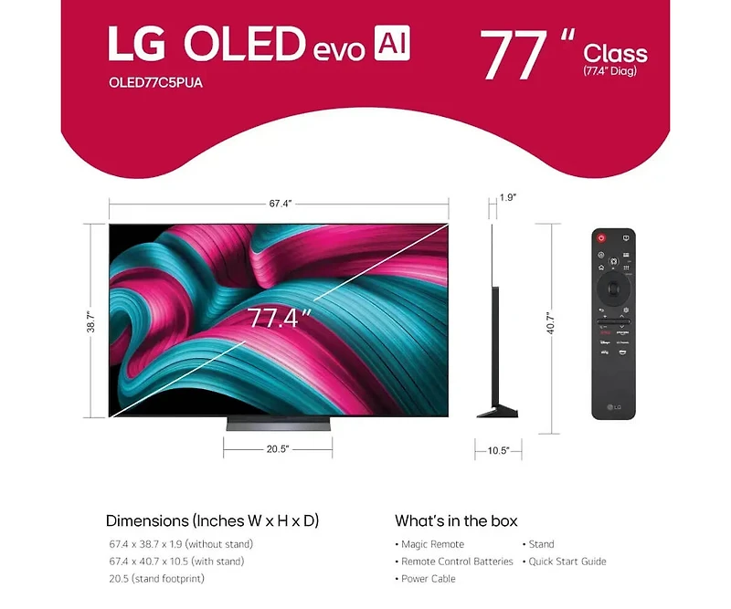 Lg Oled evo Ai 4K Smart Tv) w/A9 Gen8, 144Hz, Dolby Vision/Atmos, HDR10, Ai Upscaling