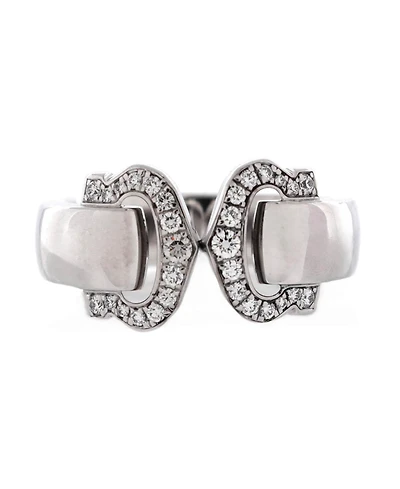 Pre-Owned Cartier Vintage C de Cartier Ring 18K White Gold with Diamonds