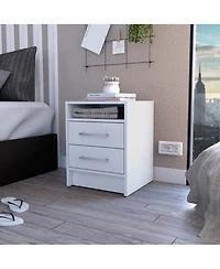 Faux Wood Nightstand with Two Drawers for Small Spaces and Bedroom Essentials