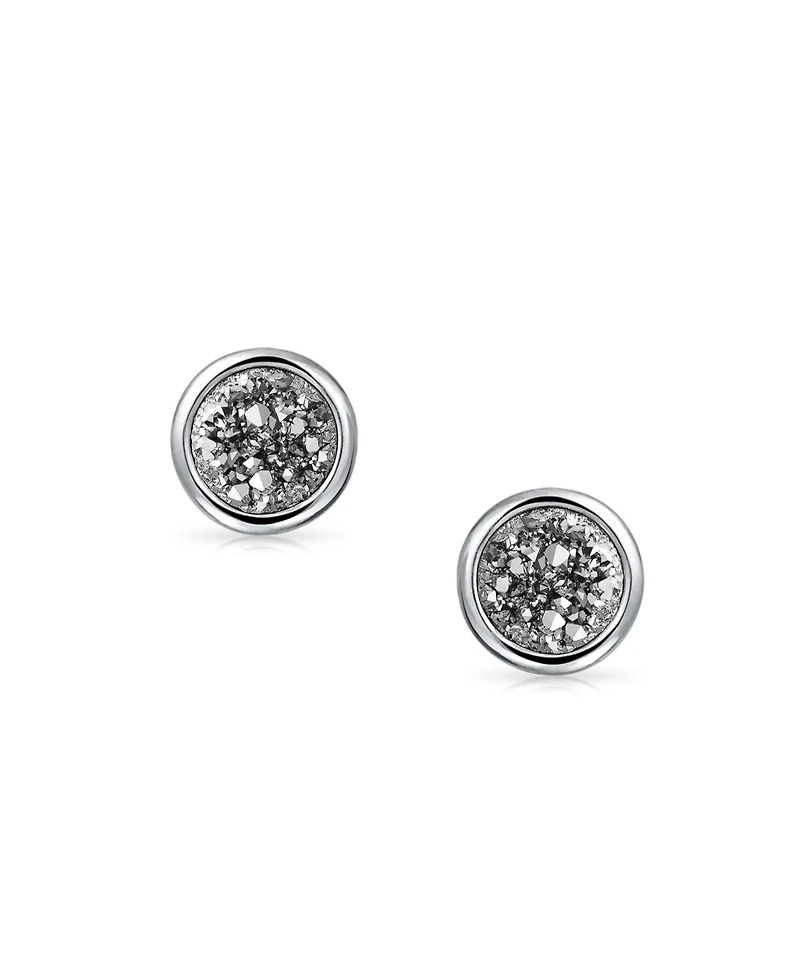 Bling Jewelry Boho Simple Fashion Bezel Set Druzy Quartz Stud Earrings Silver Plated Brass