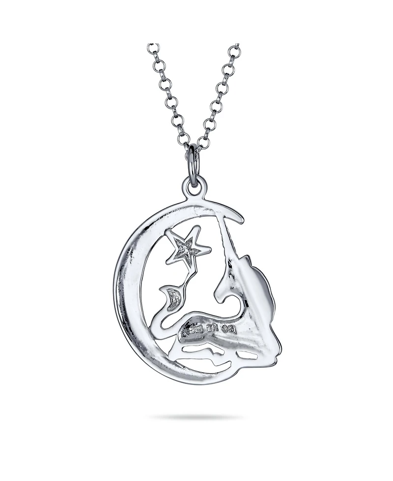 Bling Jewelry Unique Crescent Moon & Star Celestial Pegasus Unicorn Pendant Necklace Sterling Silver