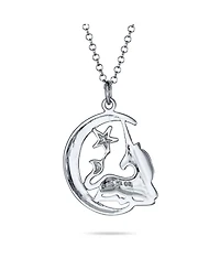 Bling Jewelry Unique Crescent Moon & Star Celestial Pegasus Unicorn Pendant Necklace Sterling Silver