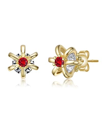 Kids 14K Gold Plated with Colored Cubic Zirconia Accents Flower Stud Earrings Earrings