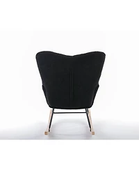 Streamdale Teddy Fabric Rocking Gilder Nursery Chair For Living Room Indoor,Black