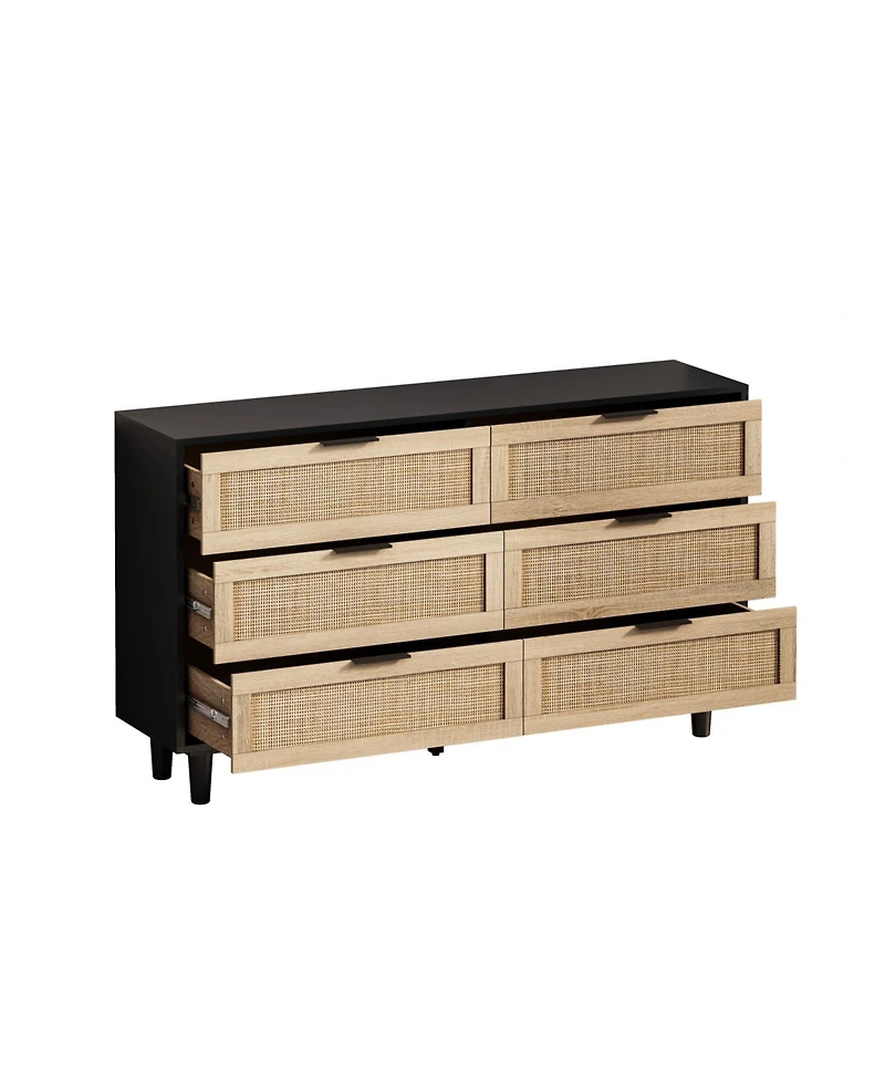 Streamdale Furniture 51.18"6-Drawers Rattan Storage Cabinet Rattan Drawer, for Bedroom, Living Room