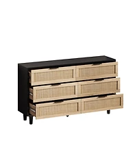 Streamdale Furniture 51.18"6-Drawers Rattan Storage Cabinet Rattan Drawer, for Bedroom, Living Room