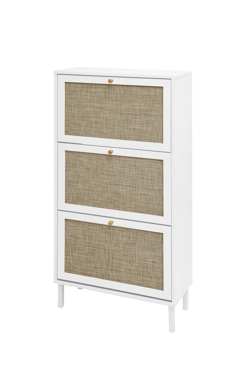 Streamdale FurnitureRattan 3 Door Shoe Rack, Freestanding Modern Shoe Storage Cabinet, for Entryway