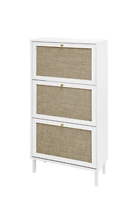 Streamdale FurnitureRattan 3 Door Shoe Rack, Freestanding Modern Shoe Storage Cabinet, for Entryway