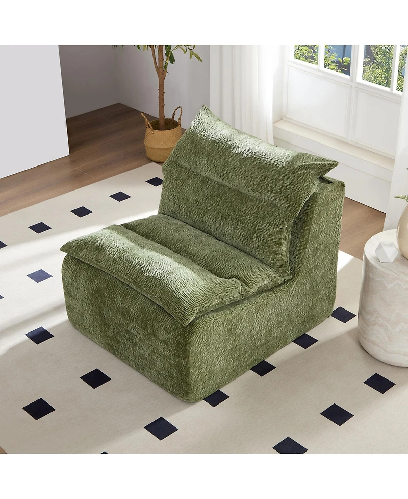 Streamdale FurnitureAccent Armless Floor Chair: Single Sofa Lounger with Backrest (Green)
