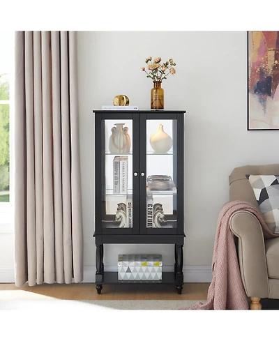 Lighted Curio Display Cabinet with Mirrored Back Panel and Glass Doors