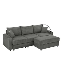 Streamdale Modern L-Shaped Couch with Ottoman & Storage Grey Corduroy