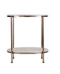 Faux Marble and Iron Round End Table with Shelf for Modern Living Room