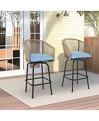 Mondawe Outdoor Bar Stools Set of 2, 2-Piece Patio with Armrests, All Weather Rattan Chairs Backrest, Wicker for Backya