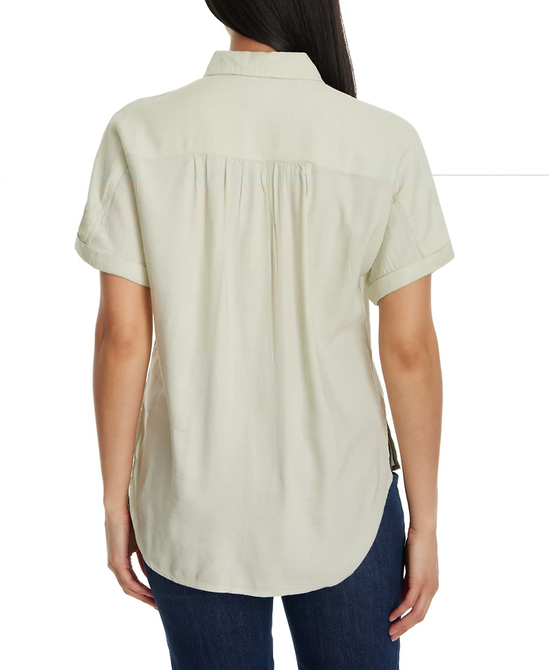 Gloria Vanderbilt Women's Daisy Drop-Hem Button Shirt