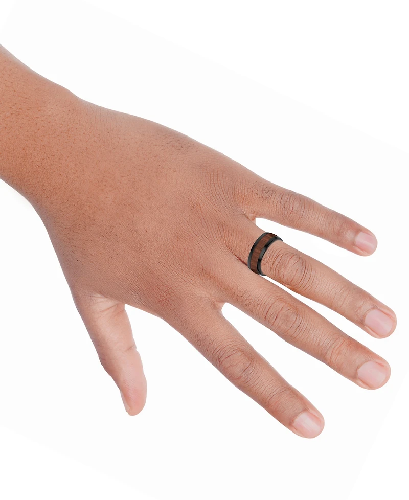 Wood Insert Band Ring Black Tungsten Carbide