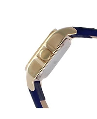 Peugeot Women's 34x24mm Tank Watch with Crystal Bezel Blue Leather Strap