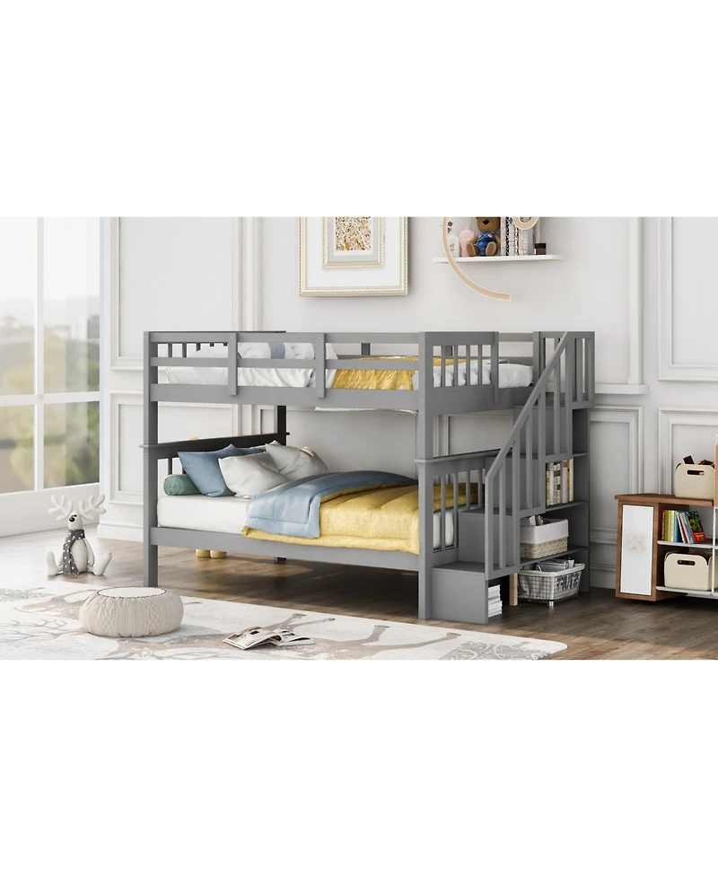 Full-Over-Full Bunk Bed with Storage & Guard Rail