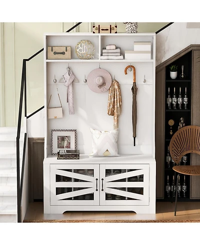 Entryway Bench with Coat Rack & Adjustable Shelves