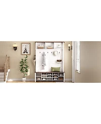 Farmhouse Hall Tree: Bench, Shelves, Hooks, & Shoe Storage