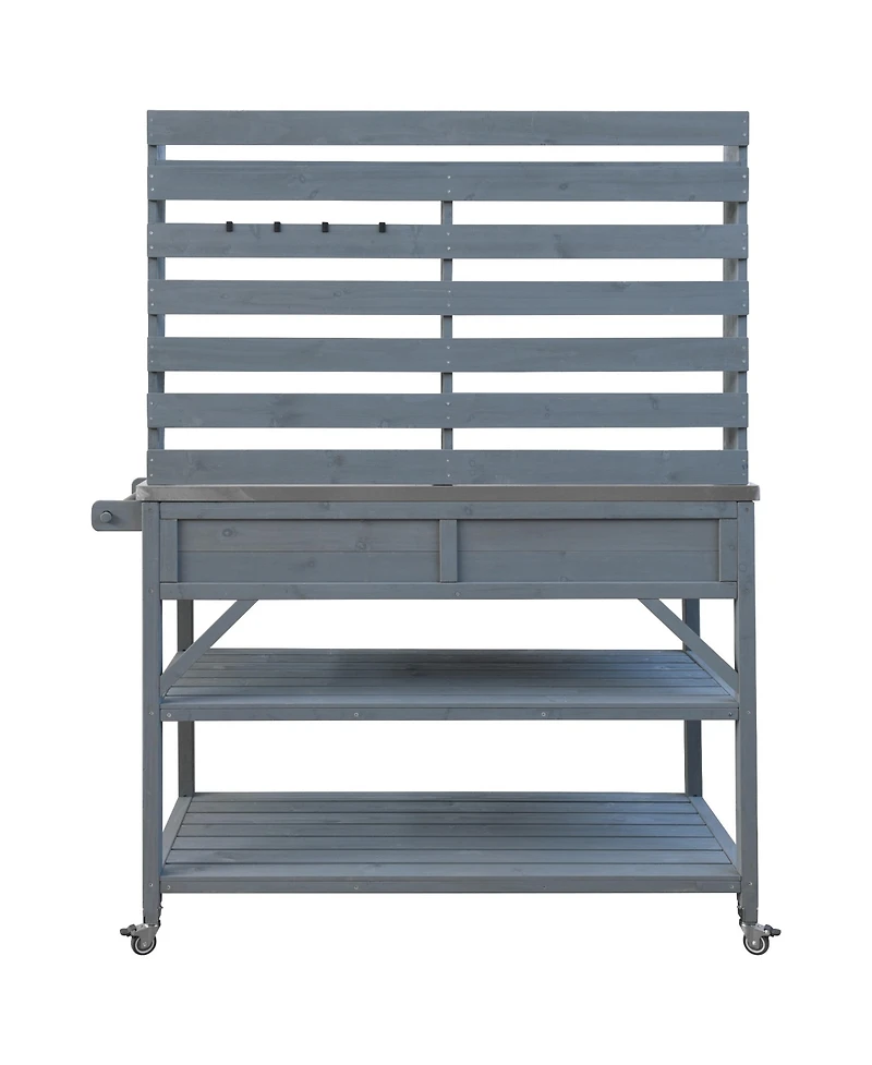 Outdoor Potting Bench Table with Hutch & Stainless Top