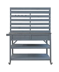 Outdoor Potting Bench Table with Hutch & Stainless Top