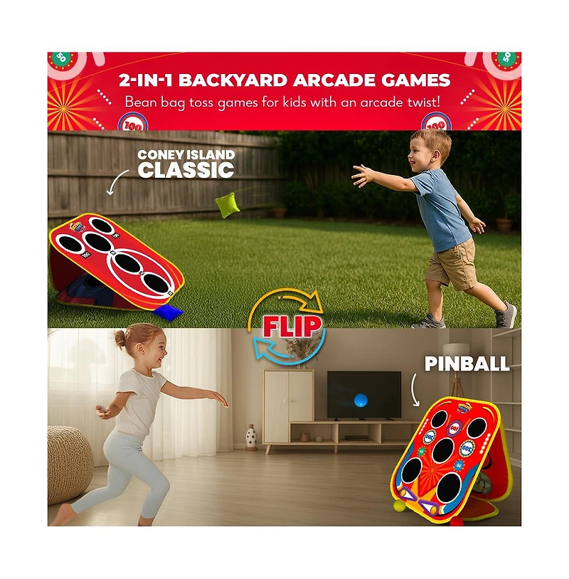 Backyard Arcade | 2-in-1 Bean Bag Toss Game for Kids w/ Carry Bag | 5-Second Setup & Storage | Carnival Games for Kids