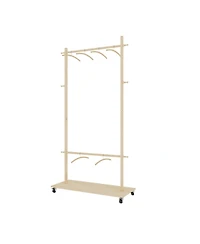 Solid Wood Clothes Drying Rack with Hangers & Wheels