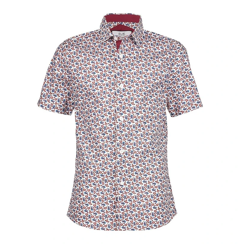 Elie Balleh Big Boys White Short Sleeve Navy Paisley Slim Fit Shirt
