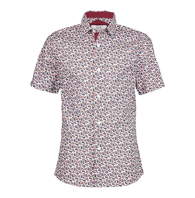 Elie Balleh Big Boys White Short Sleeve Navy Paisley Slim Fit Shirt