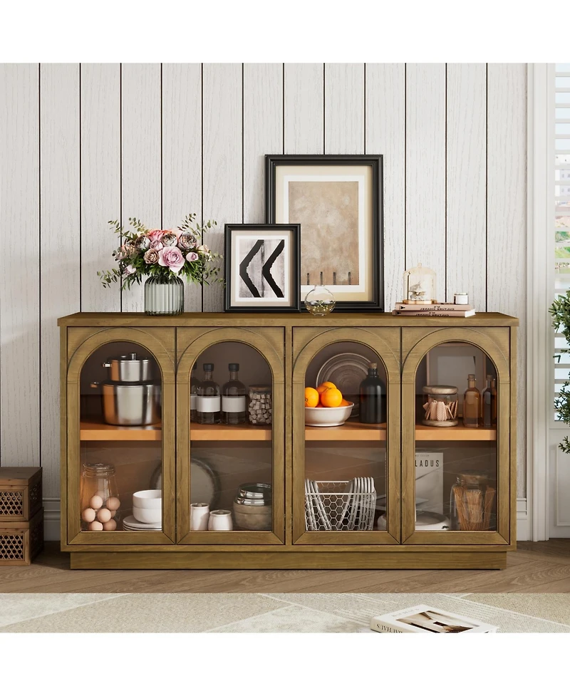 Large Storage Buffet Cabinet with Glass Doors (Pine)