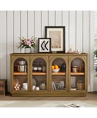 Large Storage Buffet Cabinet with Glass Doors (Pine)