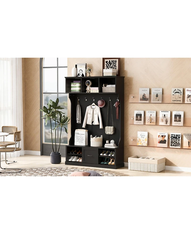 Hall Tree with Bench, Hooks & Drawer